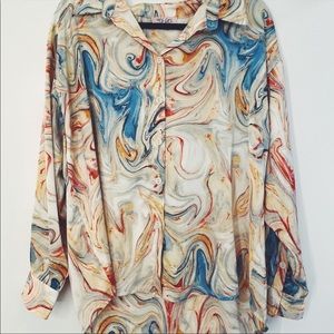 VRG GRL Silky Marble Button Down Long-sleeve Shirt
